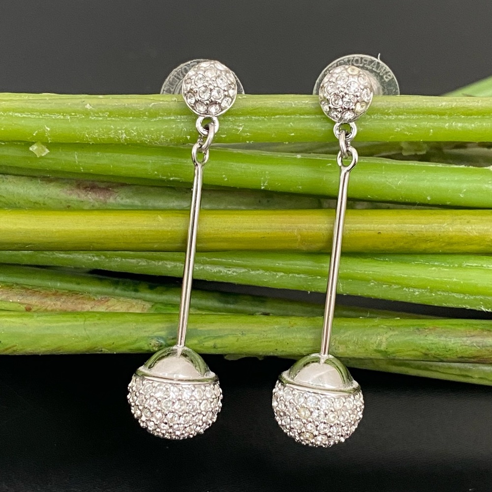 Discontinued SWAROVSKI Swan Signed Dolce Silver Pave Crystal Drop Earrings 9g.